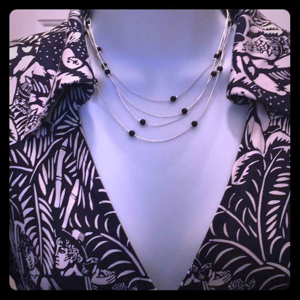 Liz Claiborne Silvertone Beaded Tiered Necklace.